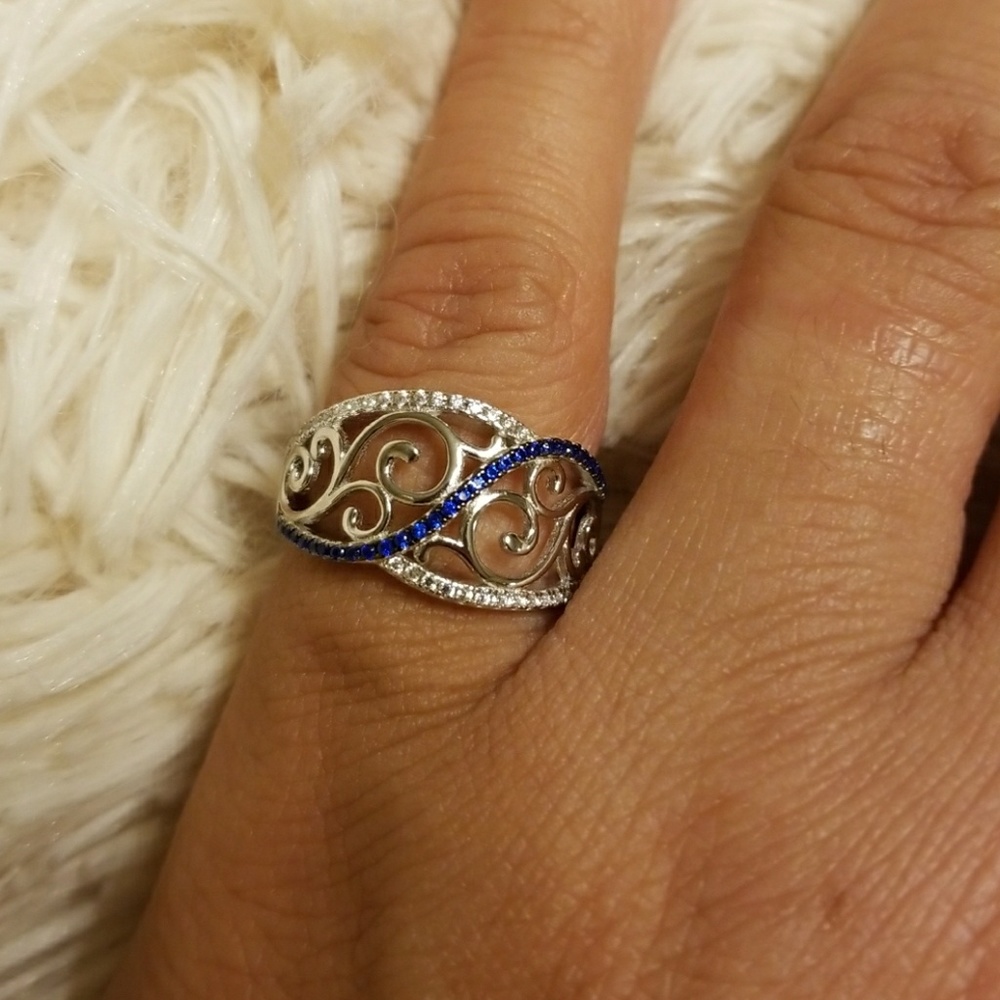 Sterling Silver with blue vines, CZ ring